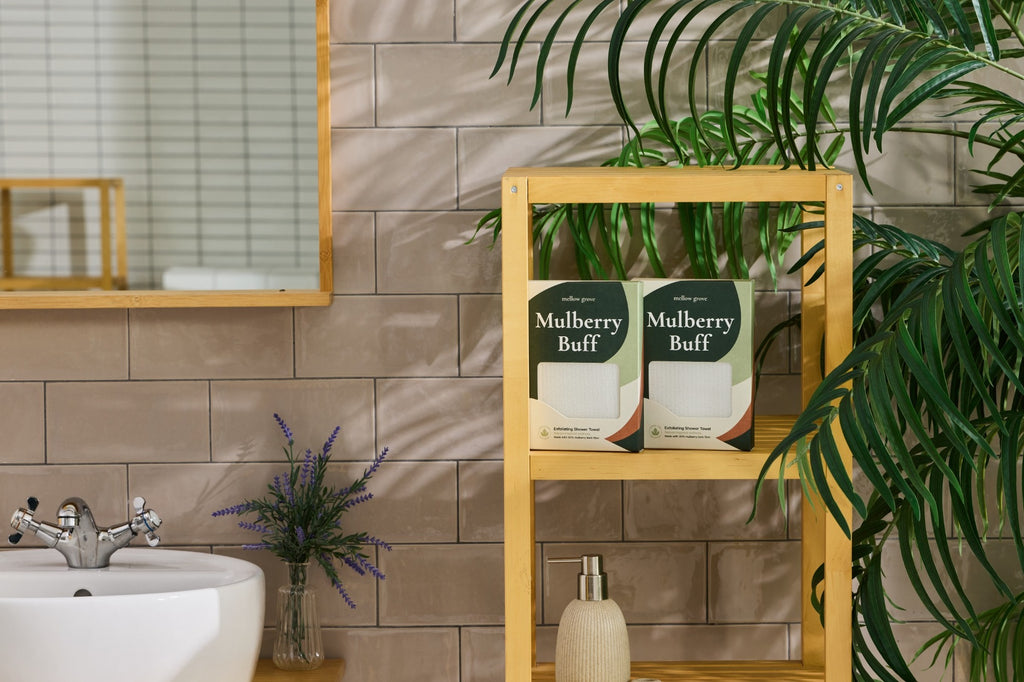 Mulberry Buff, Exfoliating Shower Towel, Made with 30% mulberry bark fiber