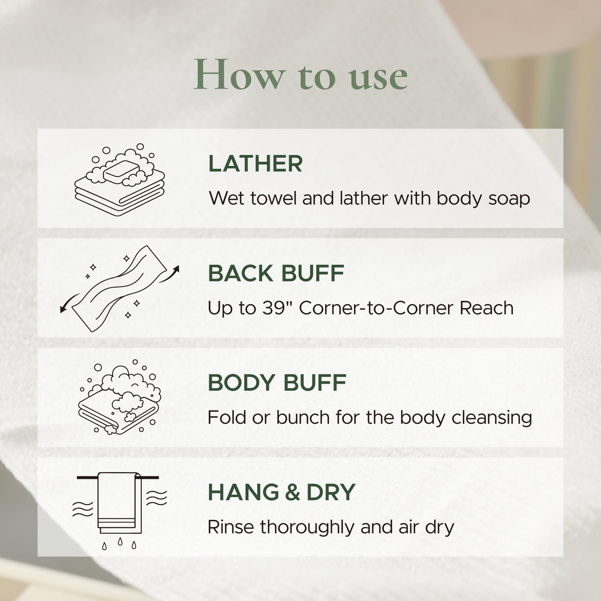 Mulberry Buff, Exfoliating Shower Towel, Made with 30% mulberry bark fiber