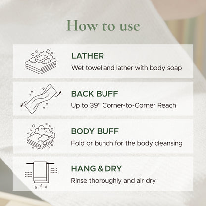 Mulberry Buff, Exfoliating Shower Towel, Made with 30% mulberry bark fiber