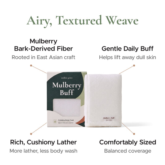 Mulberry Buff, Exfoliating Shower Towel, Made with 30% mulberry bark fiber