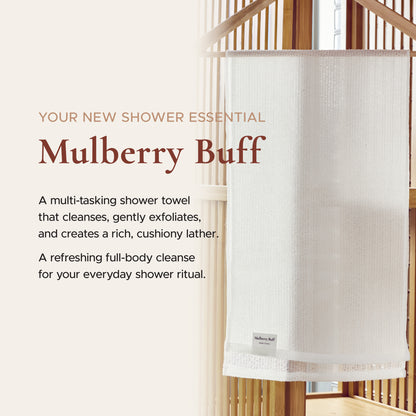 Mulberry Buff, Exfoliating Shower Towel, Made with 30% mulberry bark fiber
