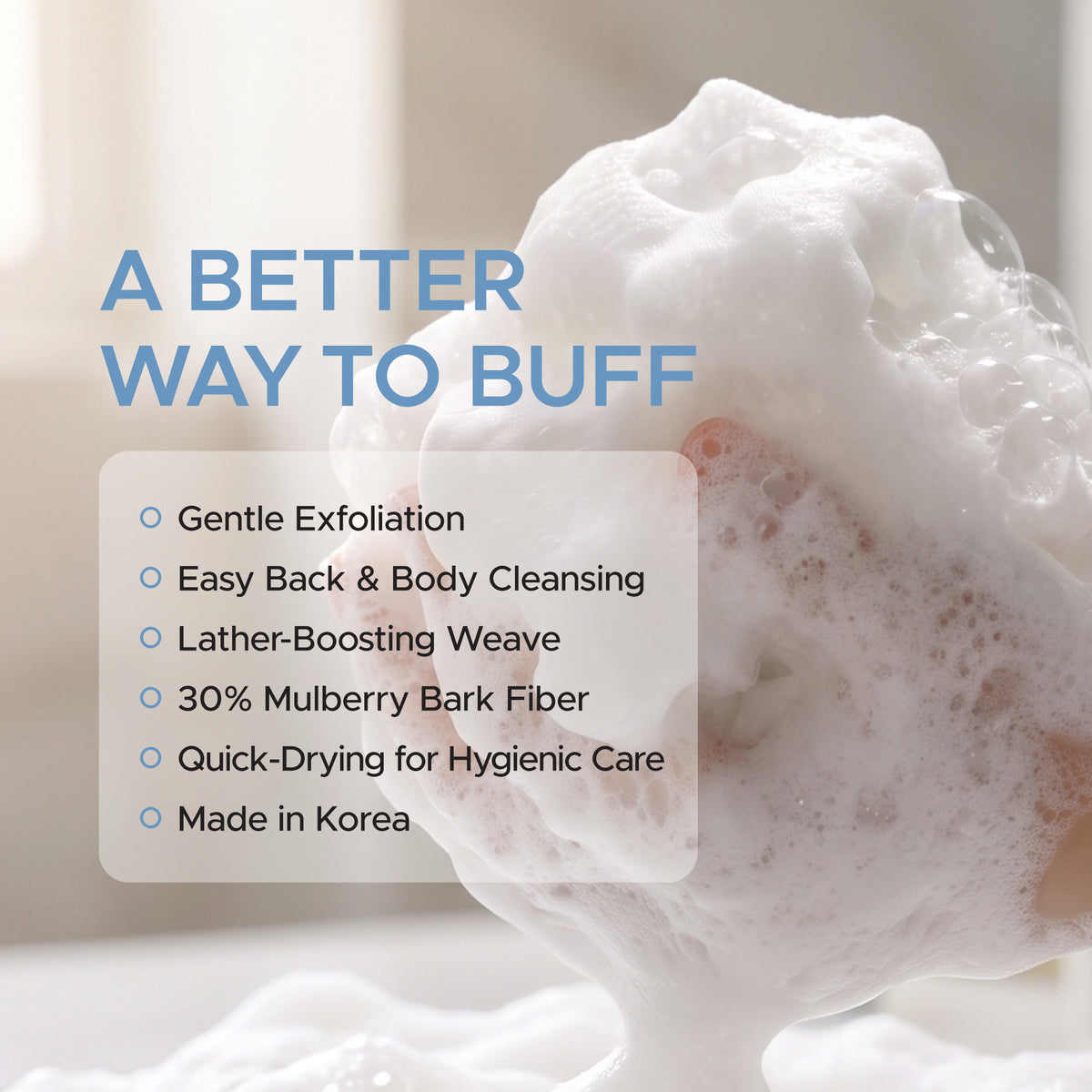 Mulberry Buff, Exfoliating Shower Towel, Made with 30% mulberry bark fiber